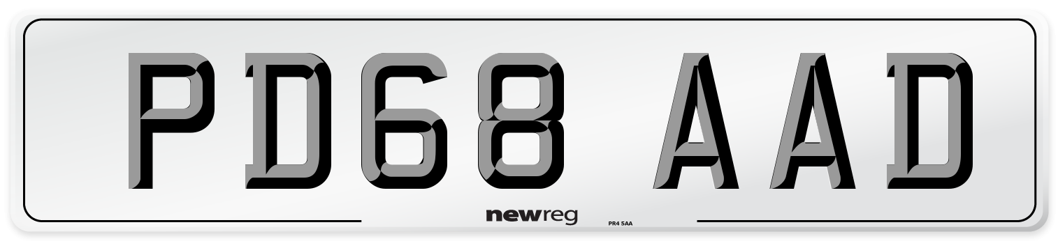 PD68 AAD Number Plate from New Reg